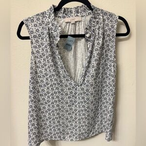 LOFT Blue & White Ruffle Sleeveless Blouse